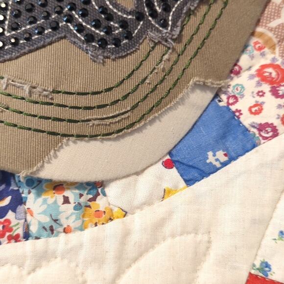 Leader L.O.G.A. Embellished Tan/Cream Distressed Fleur de lis Adjustable Cap - Picture 7 of 8